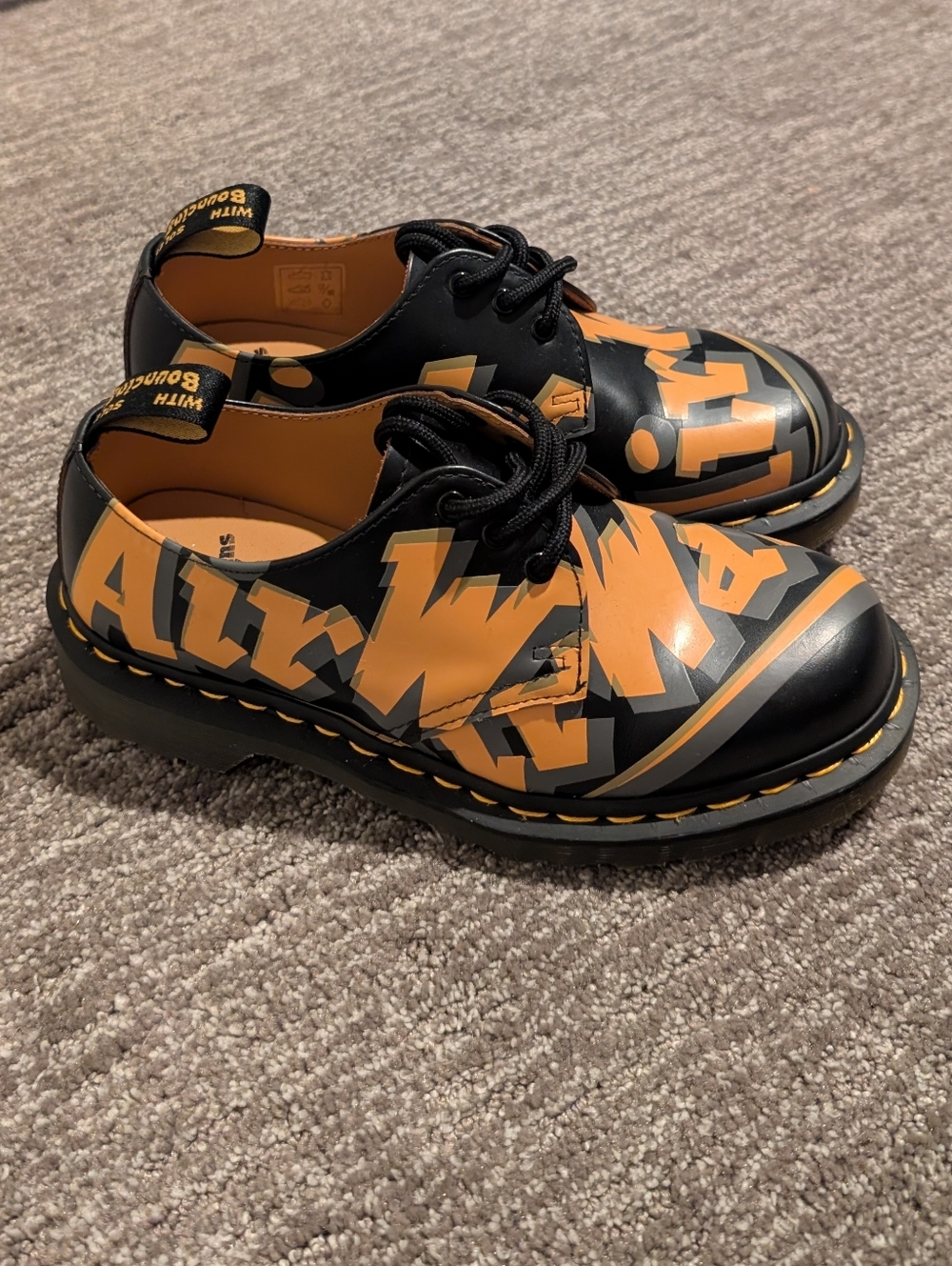 Dr. Martens 1461 Airwair Smooth Leather Oxford Shoes Black/Gray/Yellow - 4Y